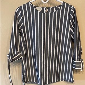 Van Heusen Navy and White Striped Blouse